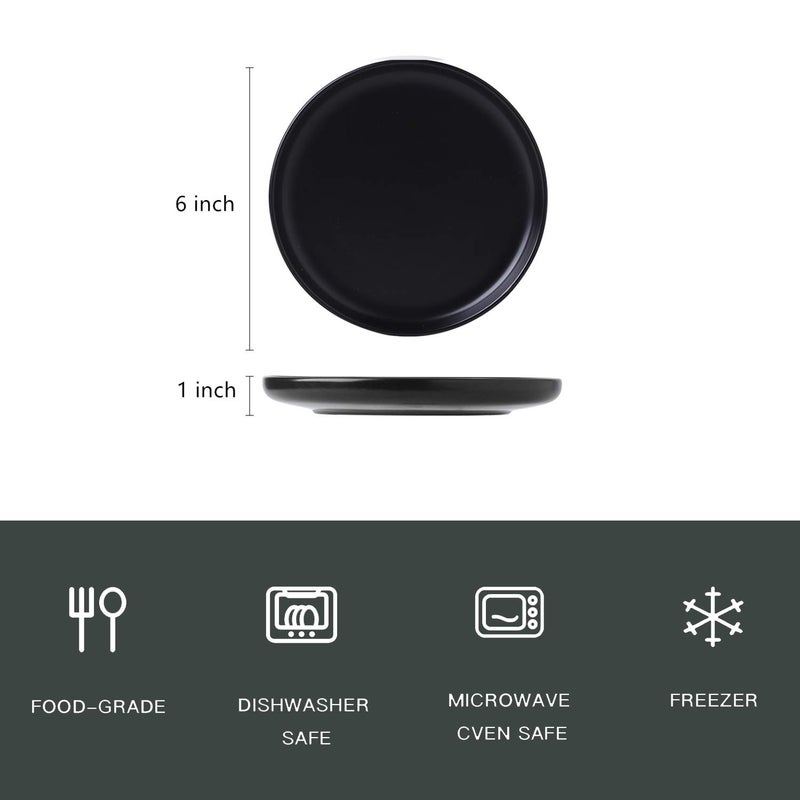 Swuut Matte Ceramic Appetizer Plates 6 Inch,Small Mini Dessert Plates Set of 4,Microwave and Oven Safe Snack,Bread,Butter Dessert,Pie,Cake Plates Cat Dishes(6 inch,Black) - Image 2